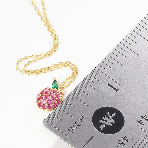 Apple Pendant Necklace Chain Gold Cubic Zirconia Crystal Statement Jewelry - Picture 3 of 4